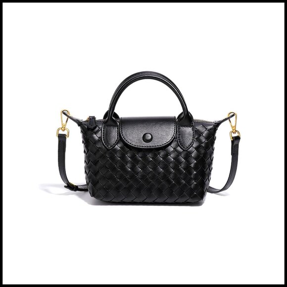 Mini Braided Faux Leather Top Handle Satchel Crossbody Bag Women's